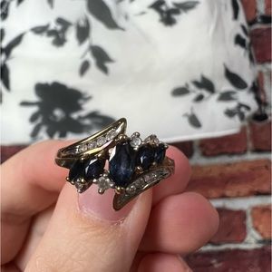 Zales 5-Stone Marquise Blue Sapphire Ring w/ Diamond Accents 10K Gold Size 7